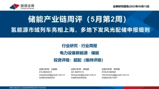 国信证券-储能产业链周评（5月第2周）：氢能源市域列车亮相上海，多地下发风光配储申报细则