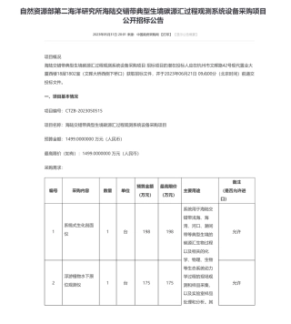 【招标】碳设备1499万-自然资源部第二海洋研究所海陆交错带典型生境碳源汇过程观测系统设备采购项目公开招标公告