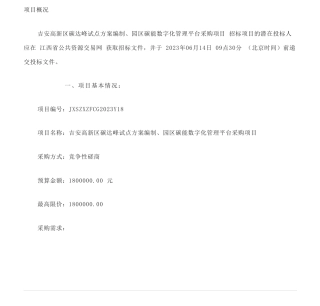 【招标】碳咨询¥180万元 I 吉安高新区碳达峰试点方案编制、园区碳能数字化管理平台采购项目竞争性磋商采购公告
