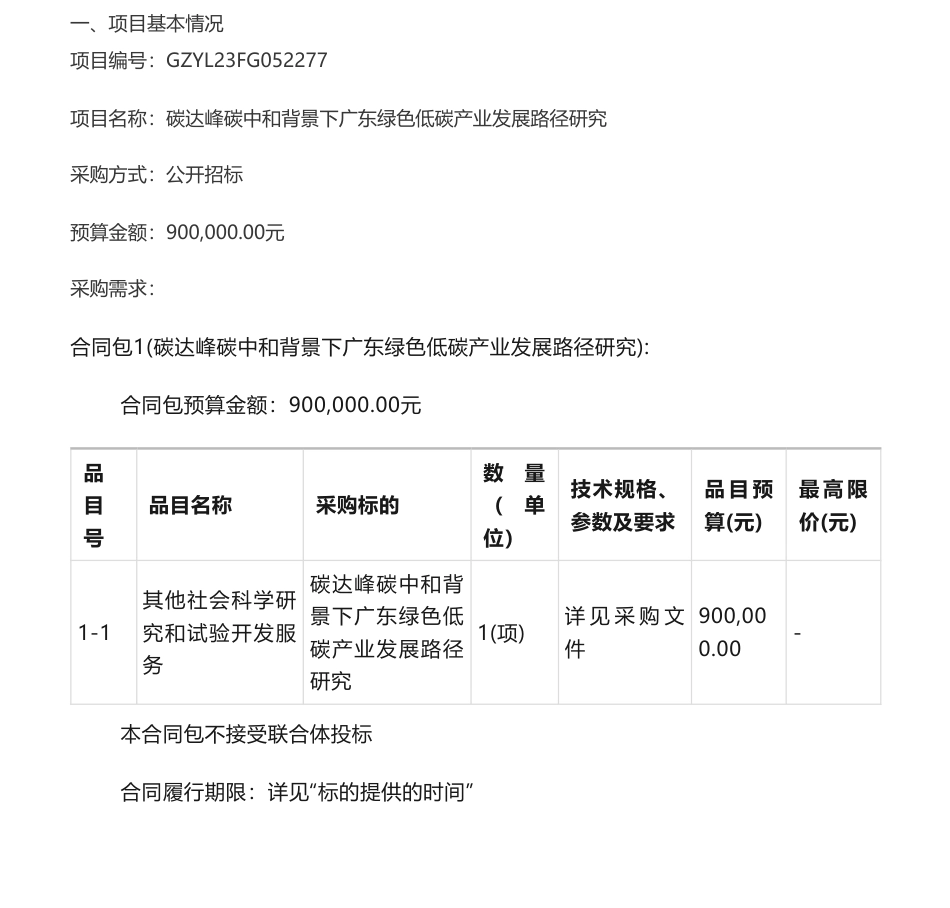 【招标】碳咨询90万-碳达峰碳中和背景下广东绿色低碳产业发展路径研究招标公告-广东省发展和改革委员会_第1页