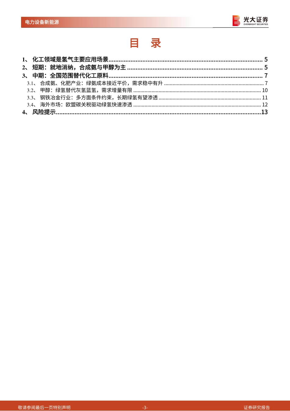 光大证券：大量绿氢项目下游消纳何去何从？_第3页