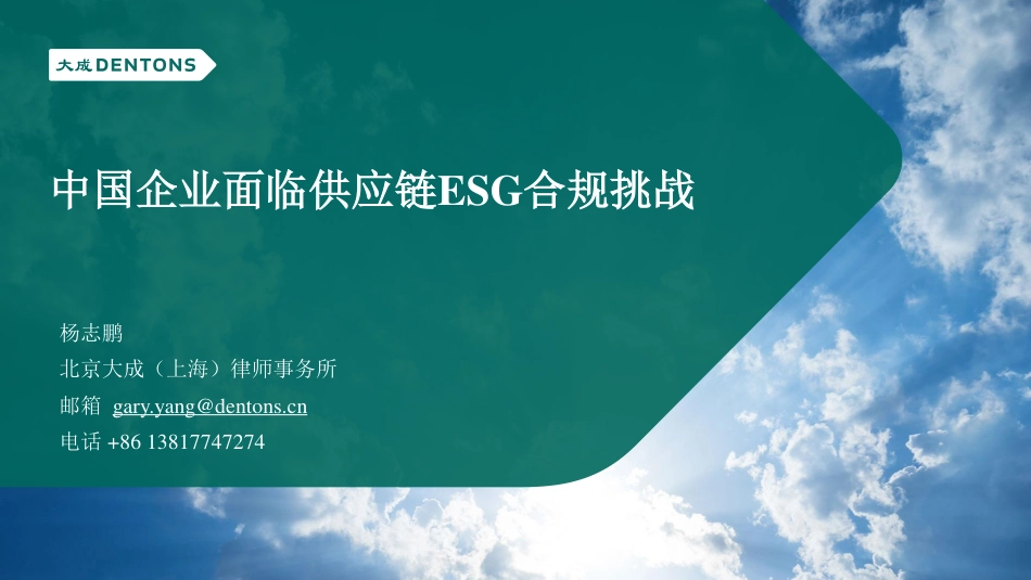 中国企业面临供应链ESG合规挑战-大成DENTONS_第1页