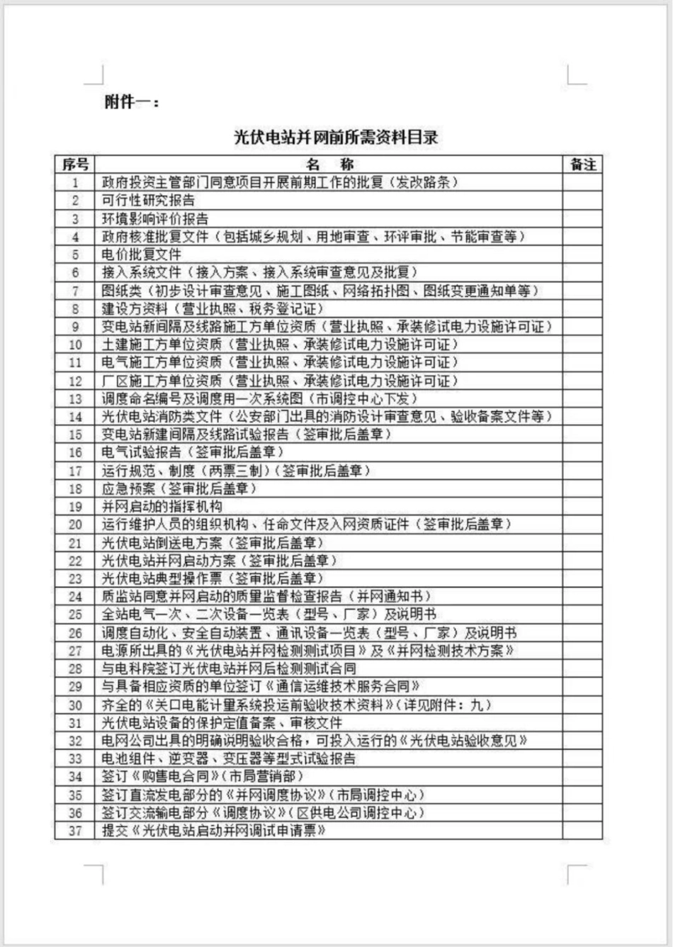 01、光伏电站并网前所需资料目录_第1页