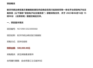 【招标】碳方案50万-四川省射洪市发改局射洪市碳达峰实施方案编制竞争性磋商公告