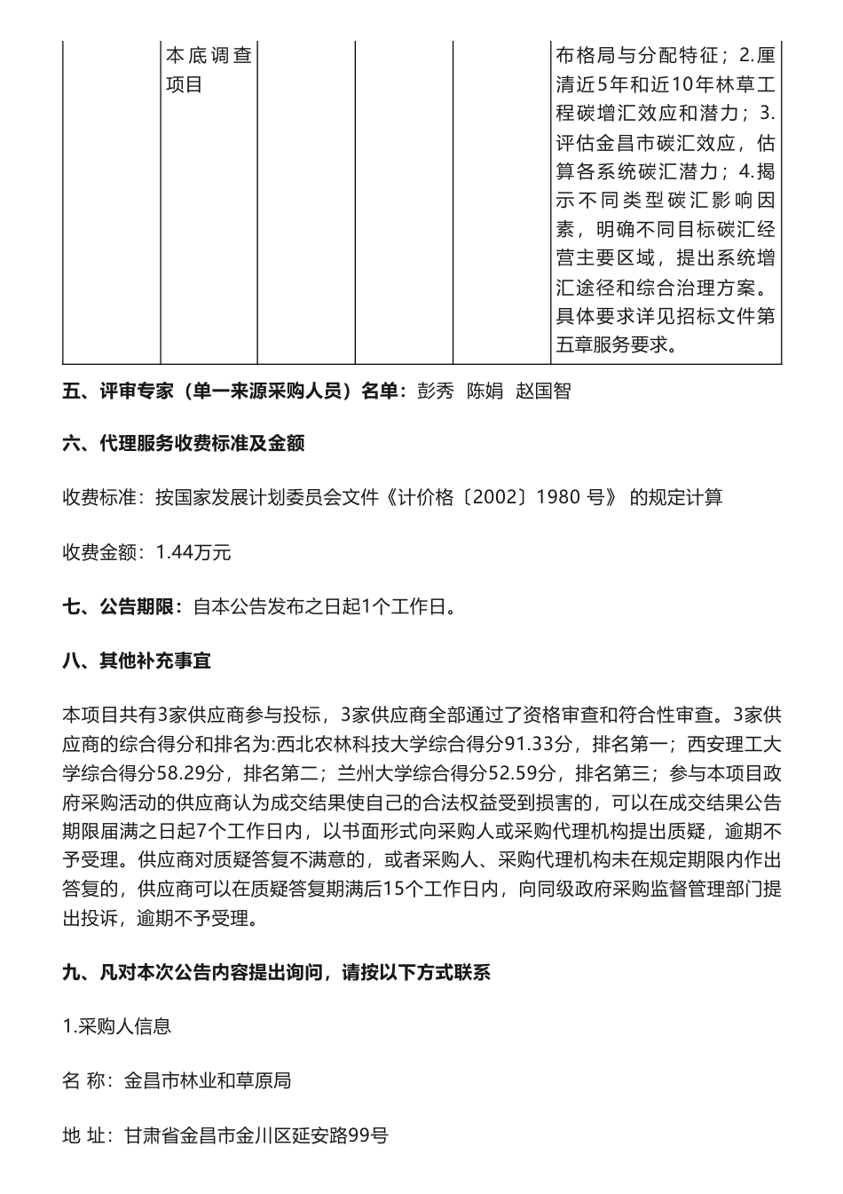【中标】碳汇94.8万-甘肃省金昌市林草生态系统碳储量本底调查项目成交公告-金昌市林业和草原局-西北农林科技大学_第2页