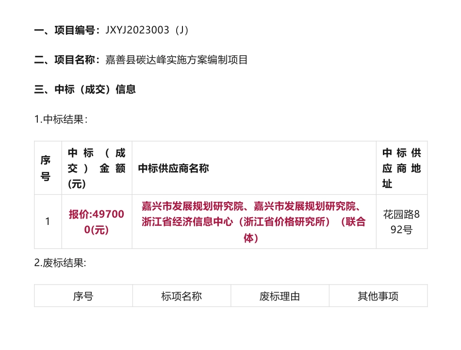 【中标】碳方案49.7万-关于嘉善县碳达峰实施方案编制项目中标(成交)结果公告-嘉善县发展和改革局-嘉兴市发展规划研究院等联合体_第1页