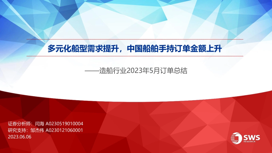 申万宏源-多元化船型需求提升，中国船舶手持订单金额上升_第1页