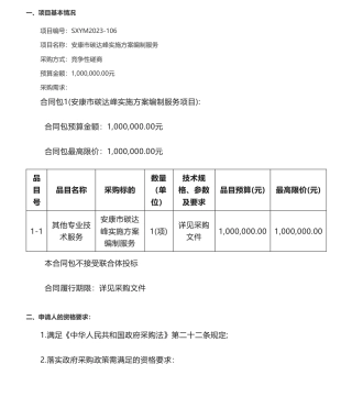 碳方案100万-安康市碳达峰实施方案编制服务竞争性磋商公告-安康市发展和改革委员会