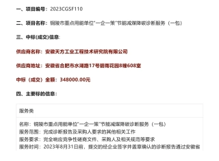 【中标】碳咨询34.8万-铜陵市重点用能单位“一企一策”节能减煤降碳诊断服务（一包）成交结果公告-铜陵市发展和改革委员会