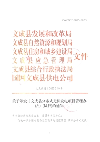 文成县分布式光伏发电项目管理办法（试行）