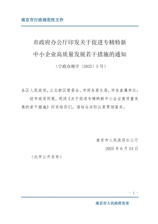 南京市关于促进专精特新中小企业高质量发展的若干措施