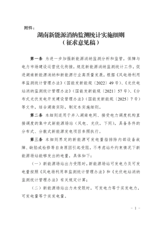 湖南新能源消纳监测统计实施细则（征求意见稿）