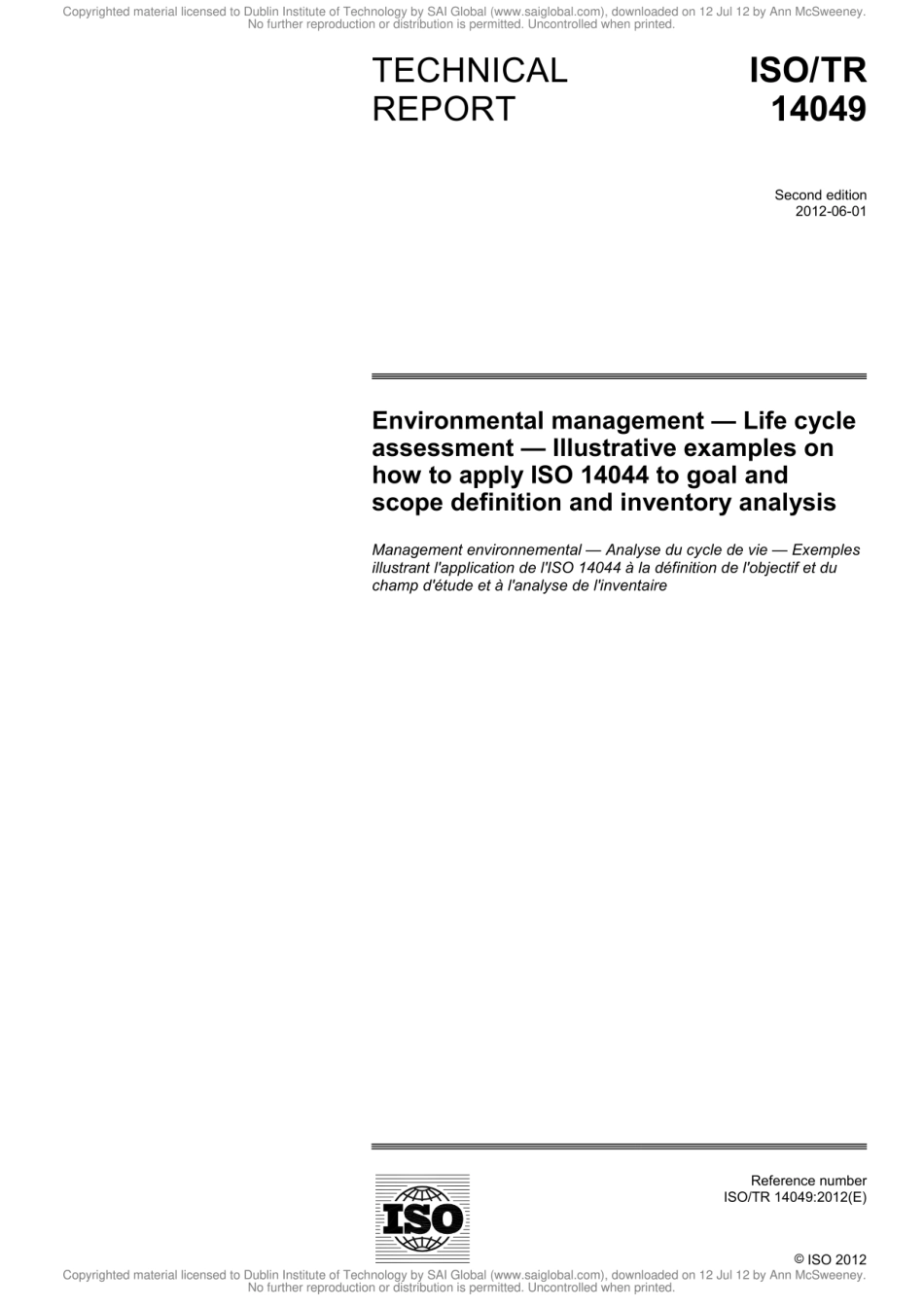 【英】ISO 14049-2012 环境管理-生命周期评估-如何将ISO14044应用于目标和范围定义以及库存分析的示例_第1页