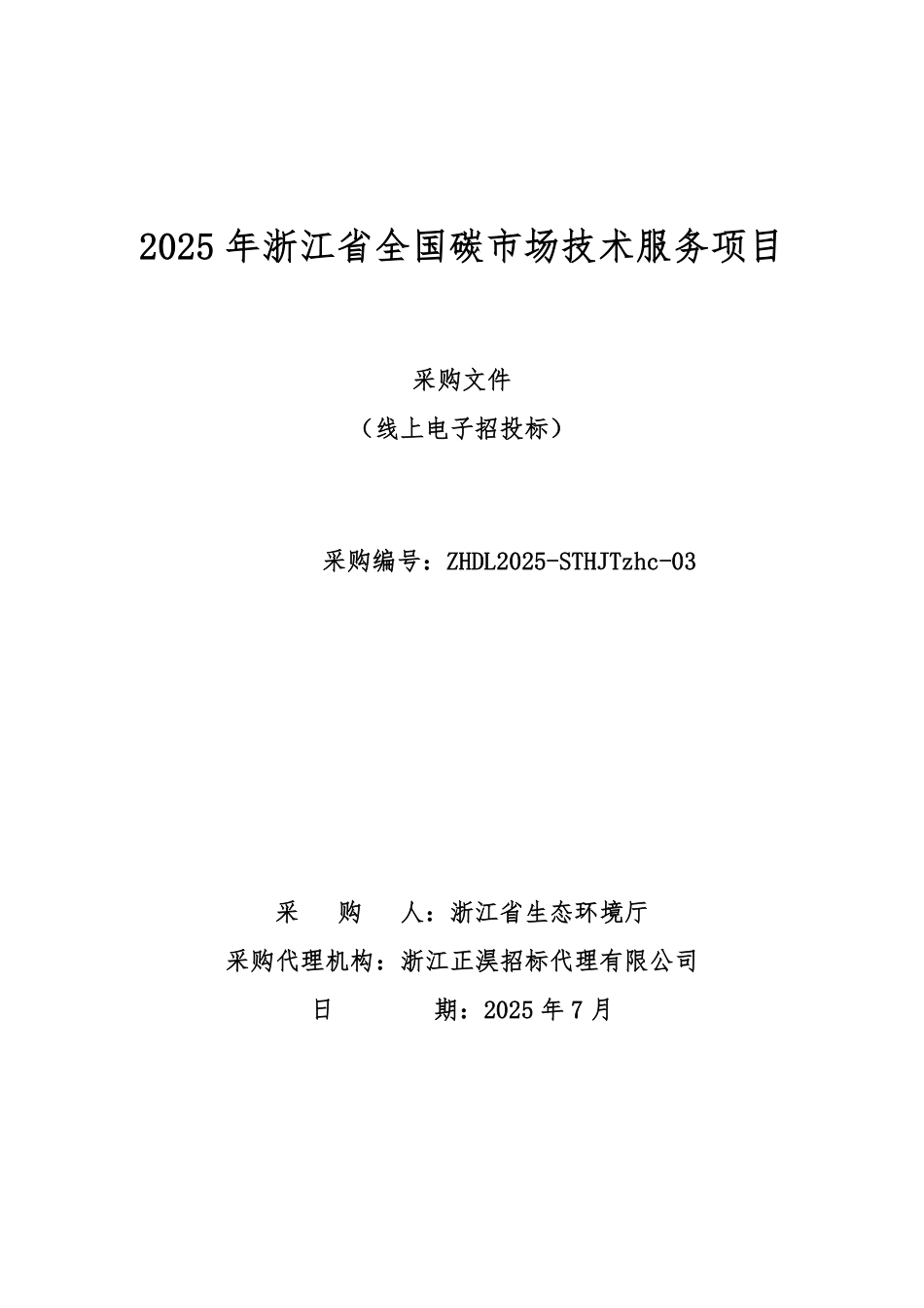 2025年浙江省全国碳市场技术服务项目招标文件_第1页