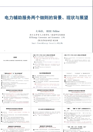 浙江大学 文福拴：电力辅助服务两个细则的背景、现状与展望报告