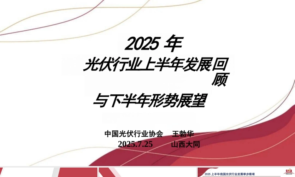 中国光伏行业协会 王勃华：2025年光伏行业上半年发展回顾与下半年形势展望