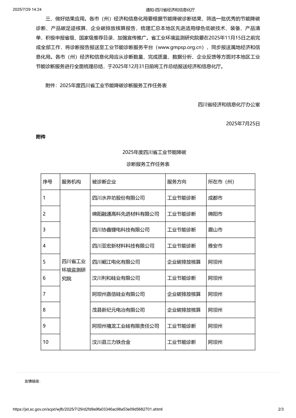 四川省关于下达2025年度工业节能降碳诊断服务任务的通知_第2页