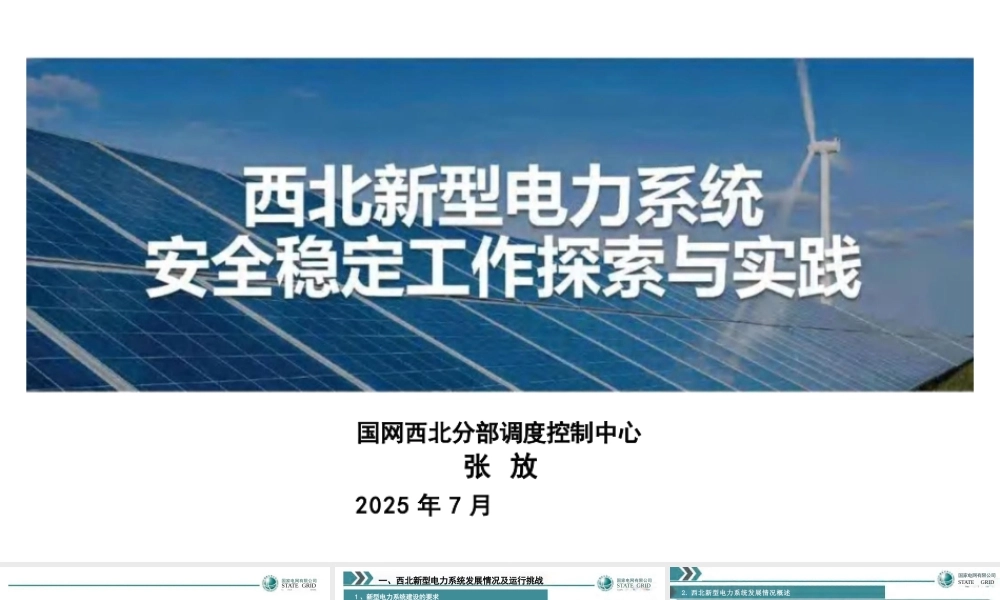 国网西北 张放：西北新型电力系统安全稳定工作的探索与实践