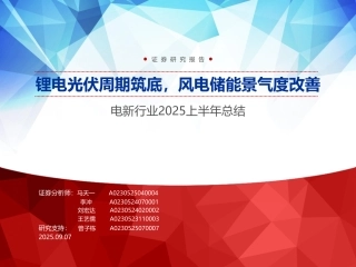 申万宏源：电新行业2025上半年总结：锂电光伏周期筑底，风电储能景气度改善