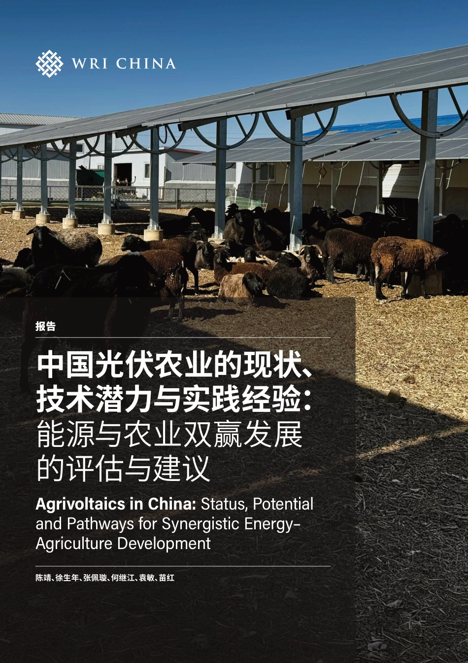 世界资源研究所WRI：中国光伏农业的现状、技术潜力与实践经验：能源与农业双赢发展的评估与建议_第1页