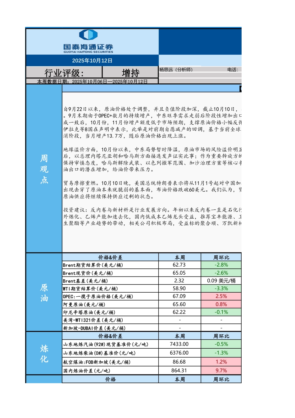 国泰海通证券石化行业数据库：贸易摩擦冲击油价_第1页