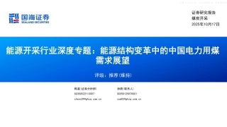 国海证券：能源结构变革中的中国电力用煤需求展望