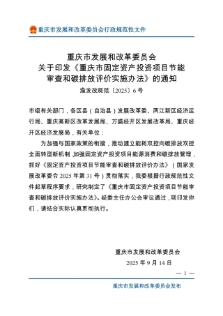 重庆市固定资产投资项目节能审查和碳排放评价实施办法