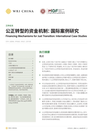 世界资源研究所WRI：公正转型的资金机制：国际案例研究
