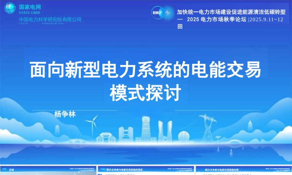 中国电科院PPT：面向新型电力系统的电能交易模式探讨