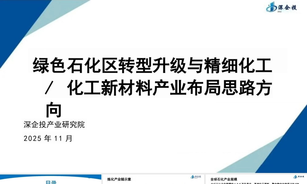 深企投55页PPT：绿色石化区转型升级与精细化工-化工新材料产业布局思路方向