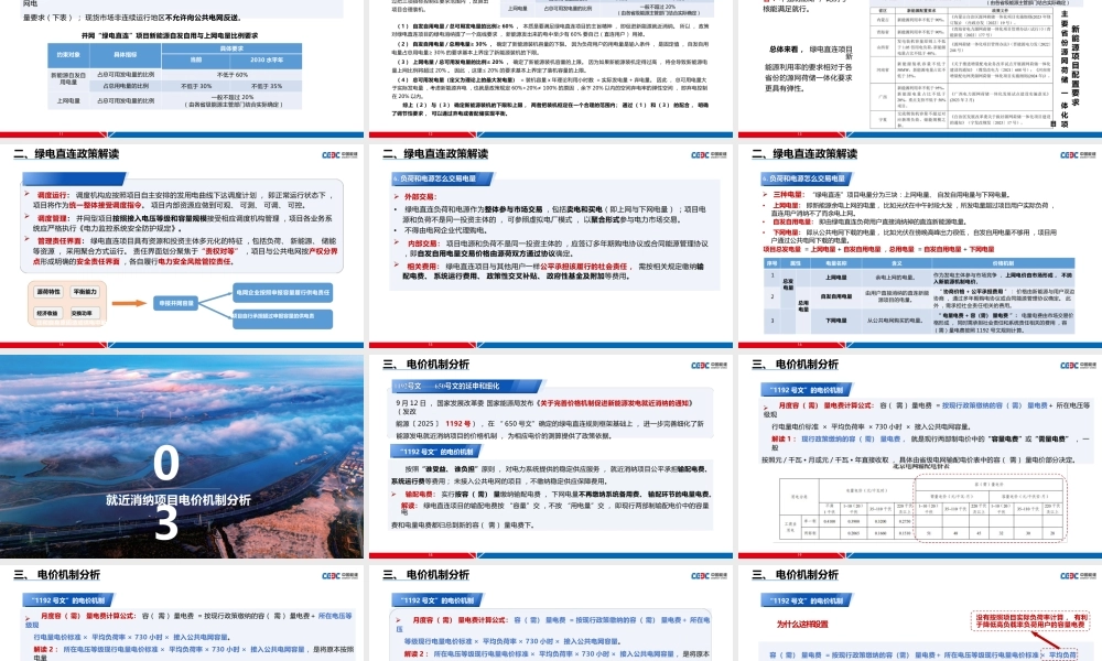 中国能建PPT：绿电直连政策及新能源就近消纳项目电价机制分析