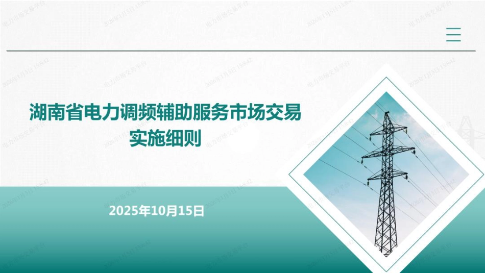 国网湖南PPT：湖南省电力调频辅助服务市场交易实施细则培训_第1页