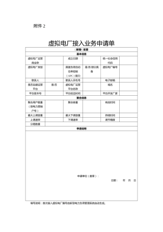 青海省虚拟电厂建设与运行管理方案附件2.虚拟电厂接入业务申请单