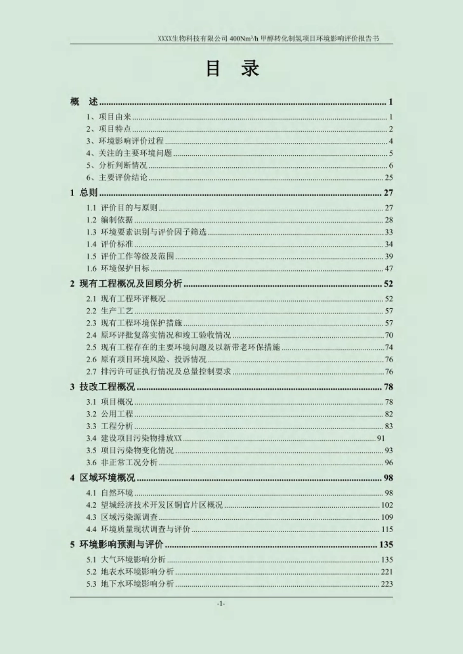 XXXX生物科技有限公司400Nm³h甲醇转化制氢项目环评报告_第1页