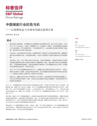 标普信评：中国储能行业的危与机 ——以深耕收益与全球布局锚定新增长极
