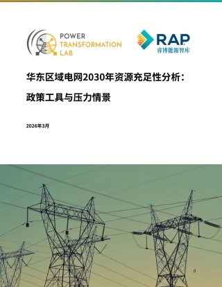睿博能源智库：华东电网2030资源充足性展望：以机制改革驱动电力系统的经济、可靠运行