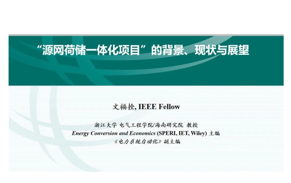 浙江大学PPT：源网荷储一体化项目的背景、现状与展望_第1页