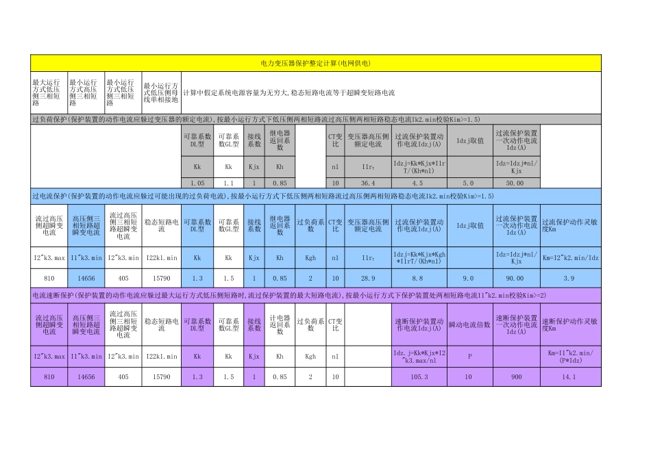 10KV系统短路电流整定计算表格_第2页