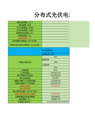 分布式光伏电站收益表（居民+工厂）