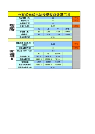 分布式光伏电站投资收益计算工具