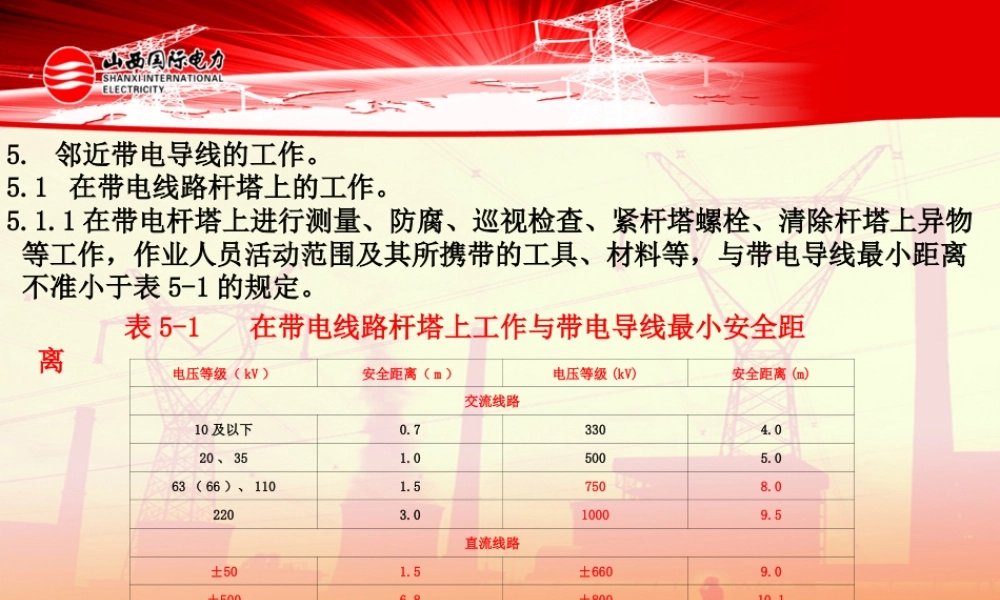 邻近带电导线的工作