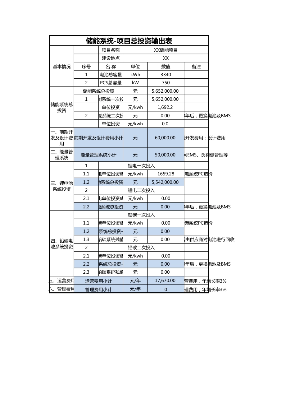 储能项目完整收益测算表_第3页