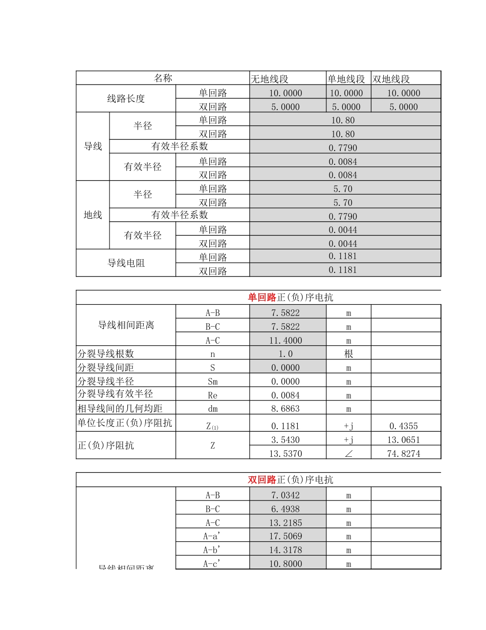 正(负)序阻抗、零序阻抗、正(负)序电容(纳)、零序电容(纳)、导线表面电场强度计算神器_第2页