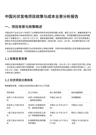 中国光伏发电项目政策与成本全景分析报告