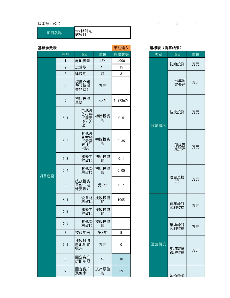 2025用户侧储能项目经济可行性测算表V2.0版(全流程)_第1页