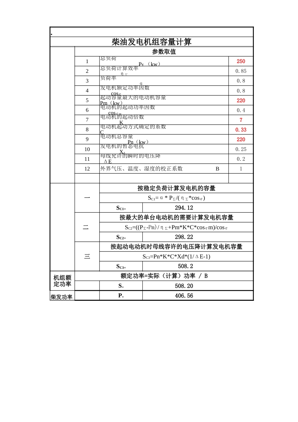 民用建筑发电机容量计算表_第1页