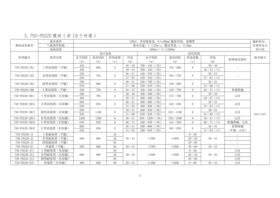 750kV线路杆塔通用设计成果一览表 (1)_第3页