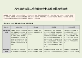 风电场升压站全设备全环节危险点分析及预控措施明细表