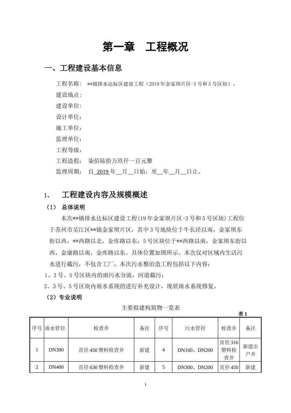 雨污水工程监理规划2020年word（65页） (1)_第1页