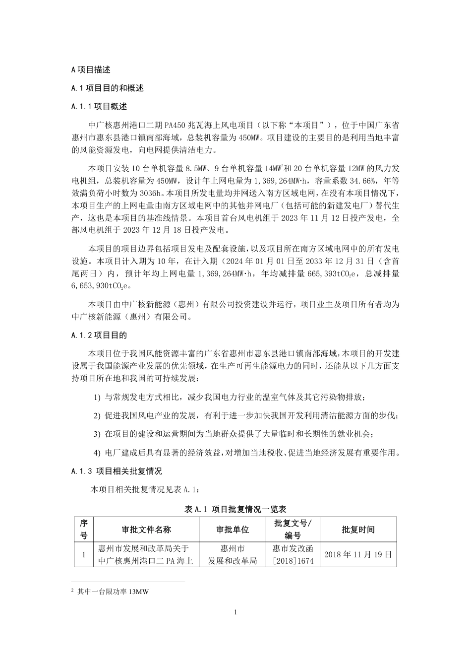 CCER项目：中广核惠州港口二期PA450兆瓦海上风电项目-pdd文件_第2页